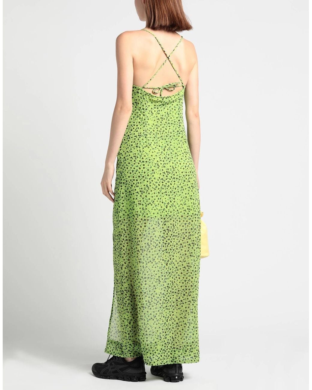 Ganni Green Floral-Print Flared Dress