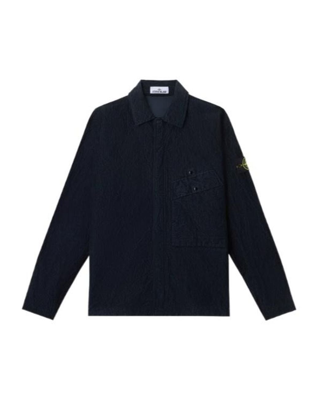 Stone Island Blue Logo Patch Long-Sleeved Overshirt for men