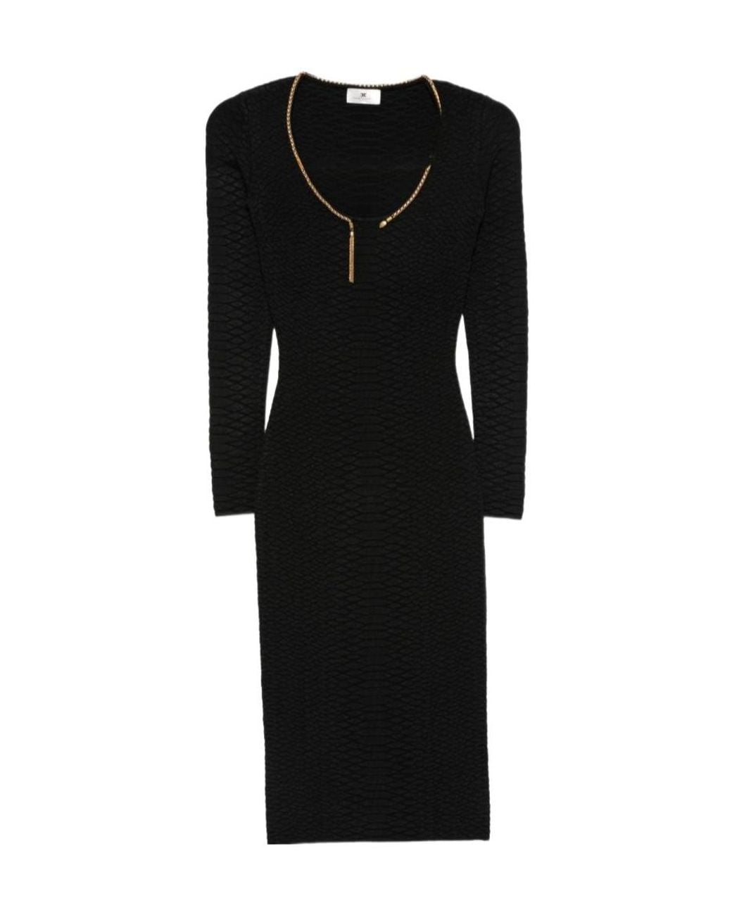 Elisabetta Franchi Black Snake-Print Knit Dress