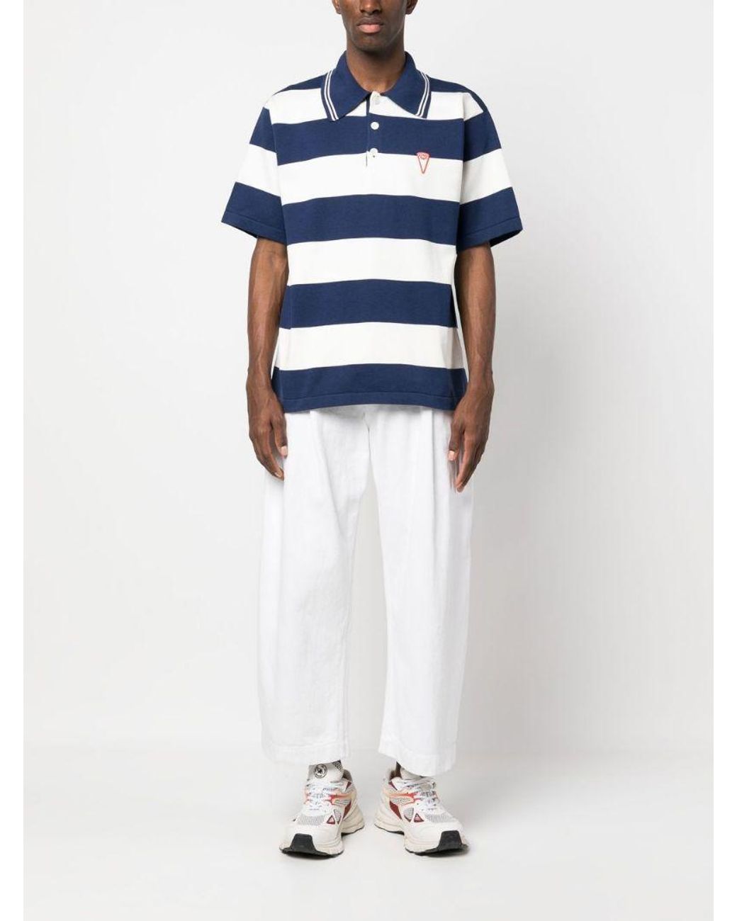 KENZO Blue Logo-Patch Short-Sleeved Striped Polo Shirt for men