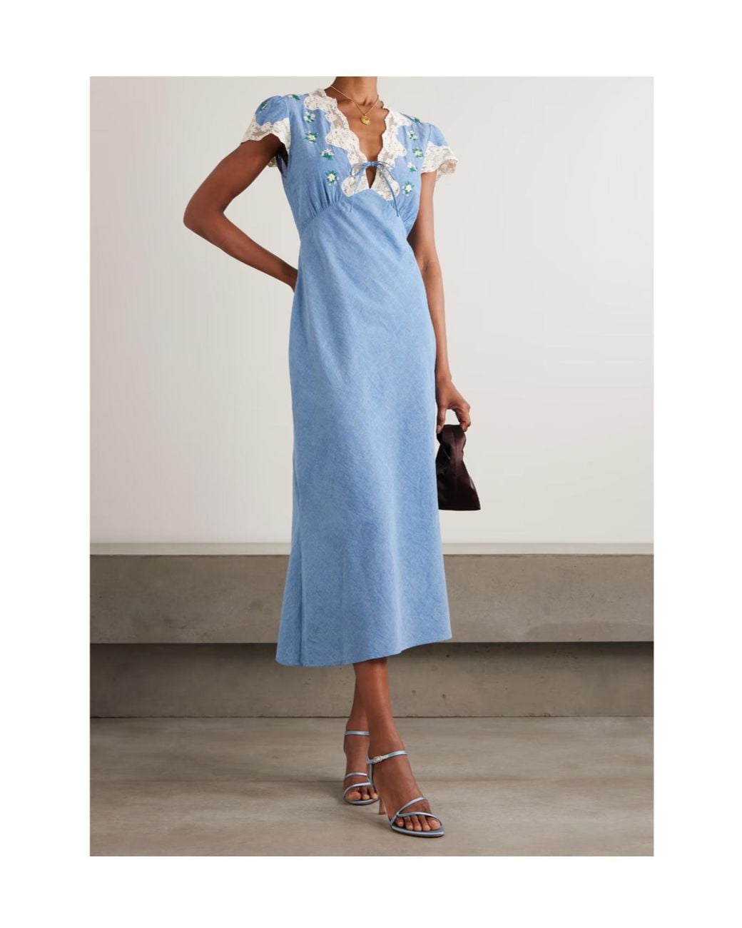 Rixo Blue Embroidered Dress