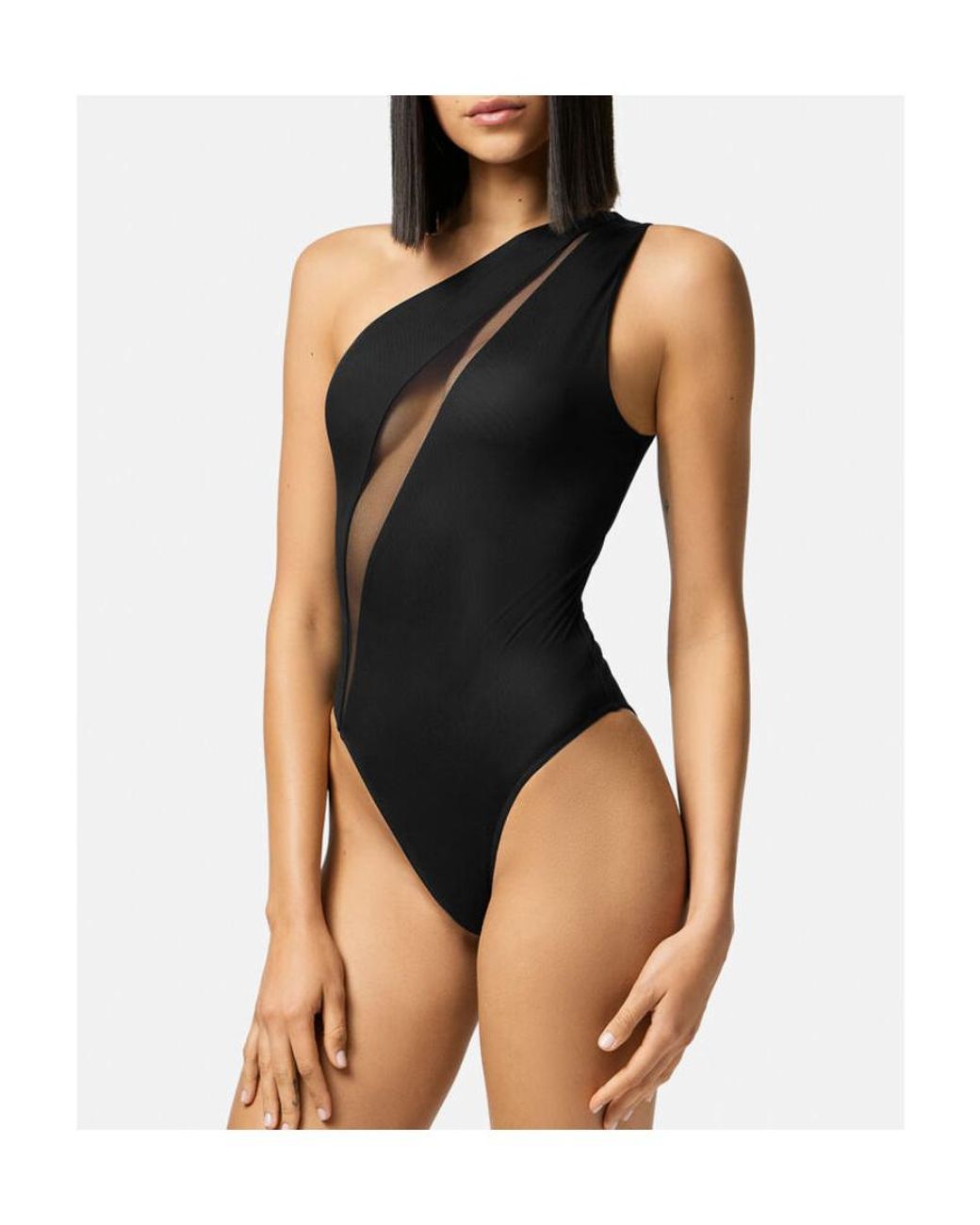 Versace Black One-Shoulder Cut-Out Swimsuit