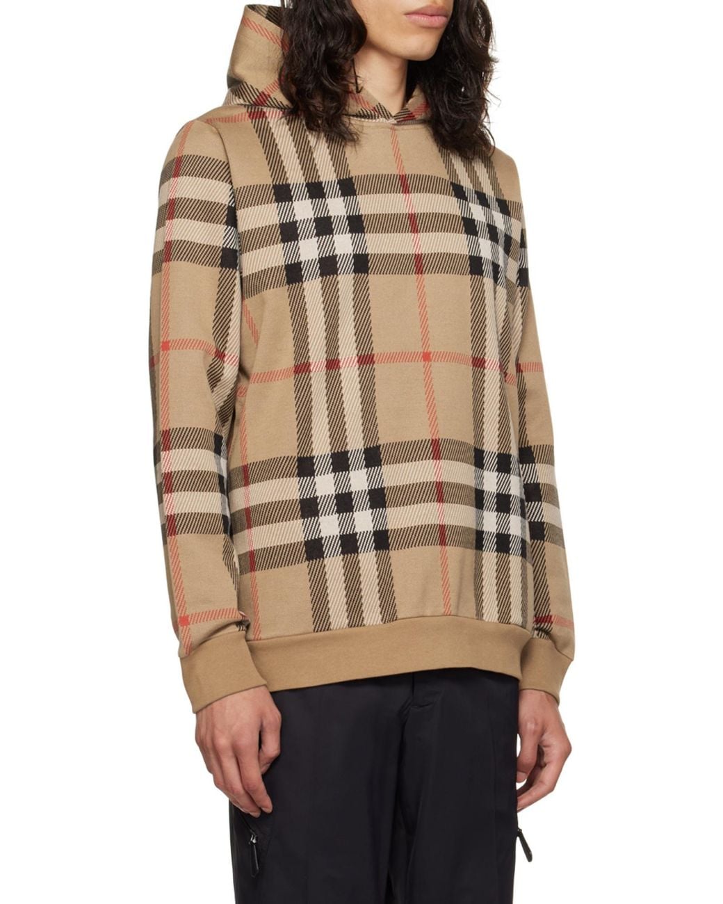 Burberry Brown Check Printed Long Sleeved Hoodie for men