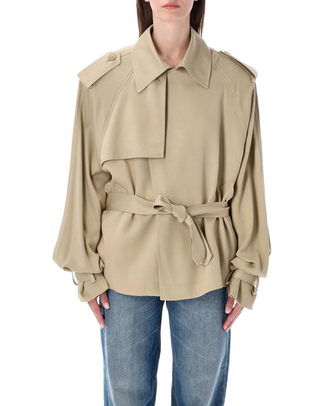Frankie Shop Natural Elva Fluid Short Trench Coat