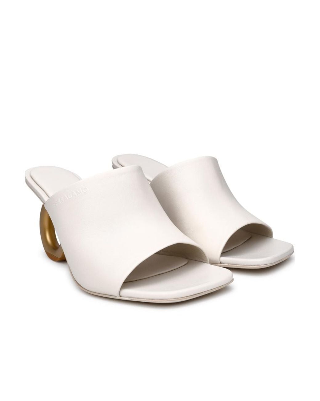 Ferragamo White Square High-Heeled Sandals