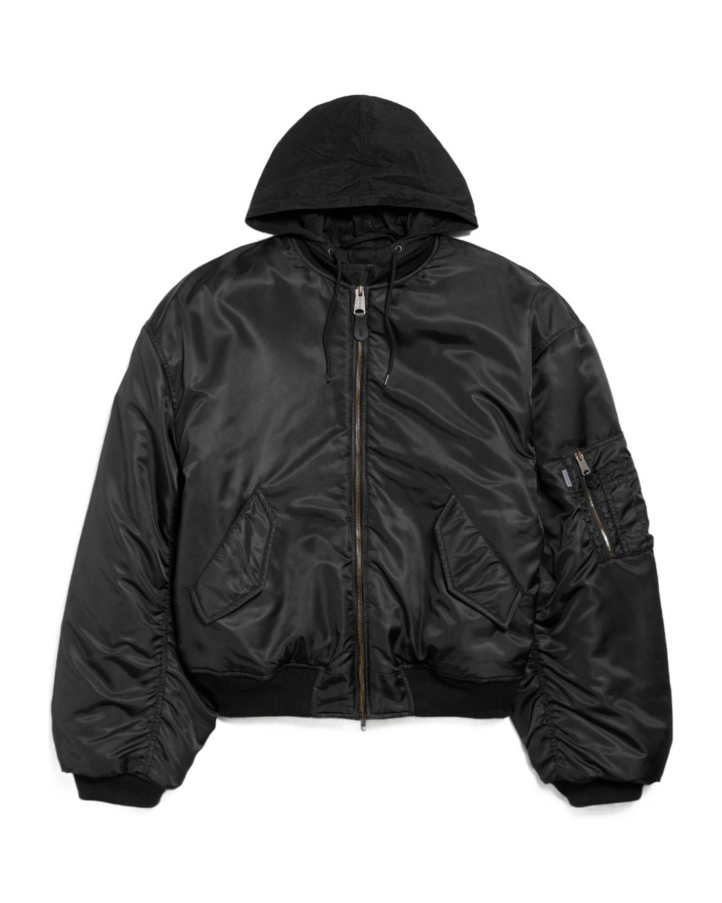 Balenciaga Black Oversized Hooded Bomber Jacket for men