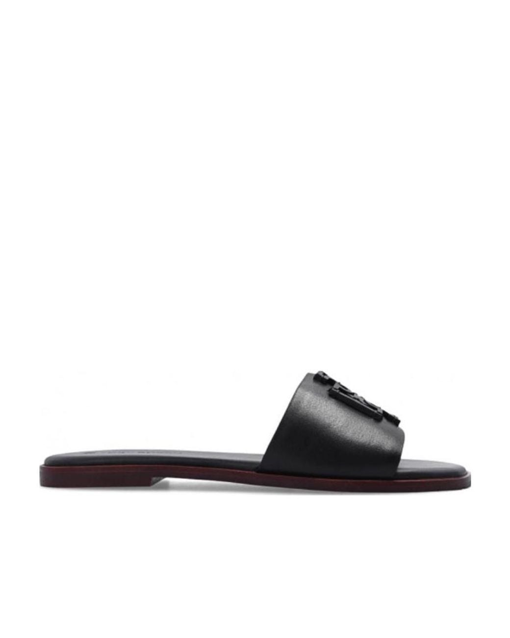 Tory Burch Brown Ines Logo-Patch Slides