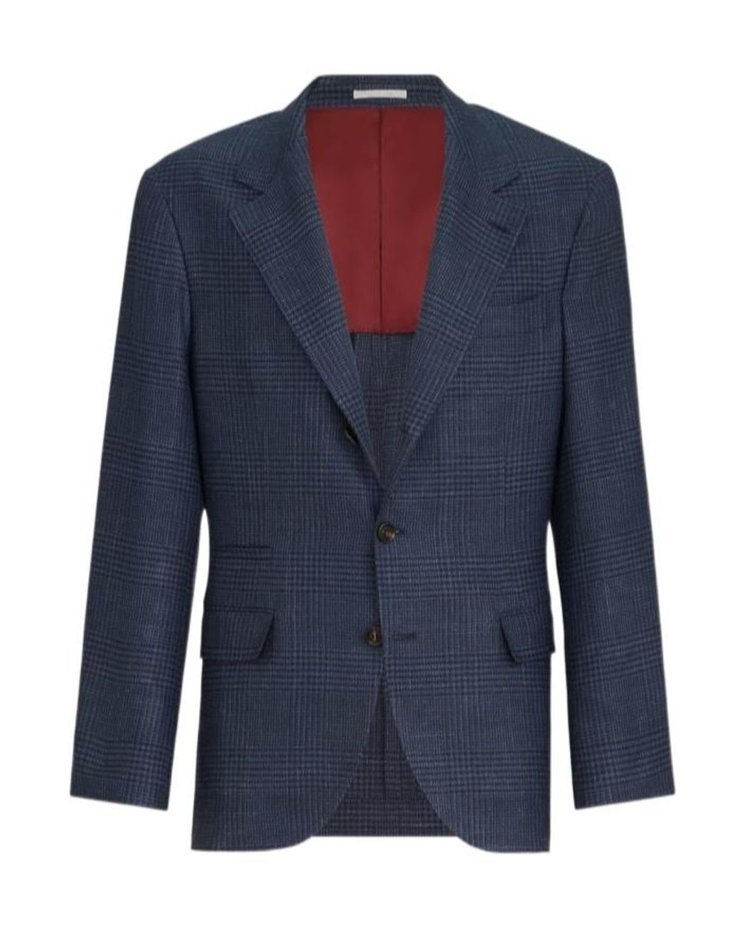 Brunello Cucinelli Blue Wool, Silk And Linen Prince Of Wales Deconstructed Blazer for men