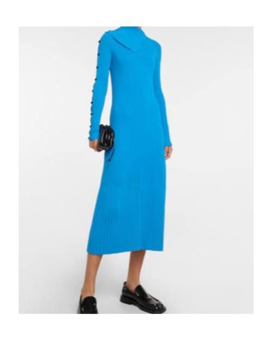Proenza Schouler Blue Ribbed-Knit Cotton-Blend Sweater Dress