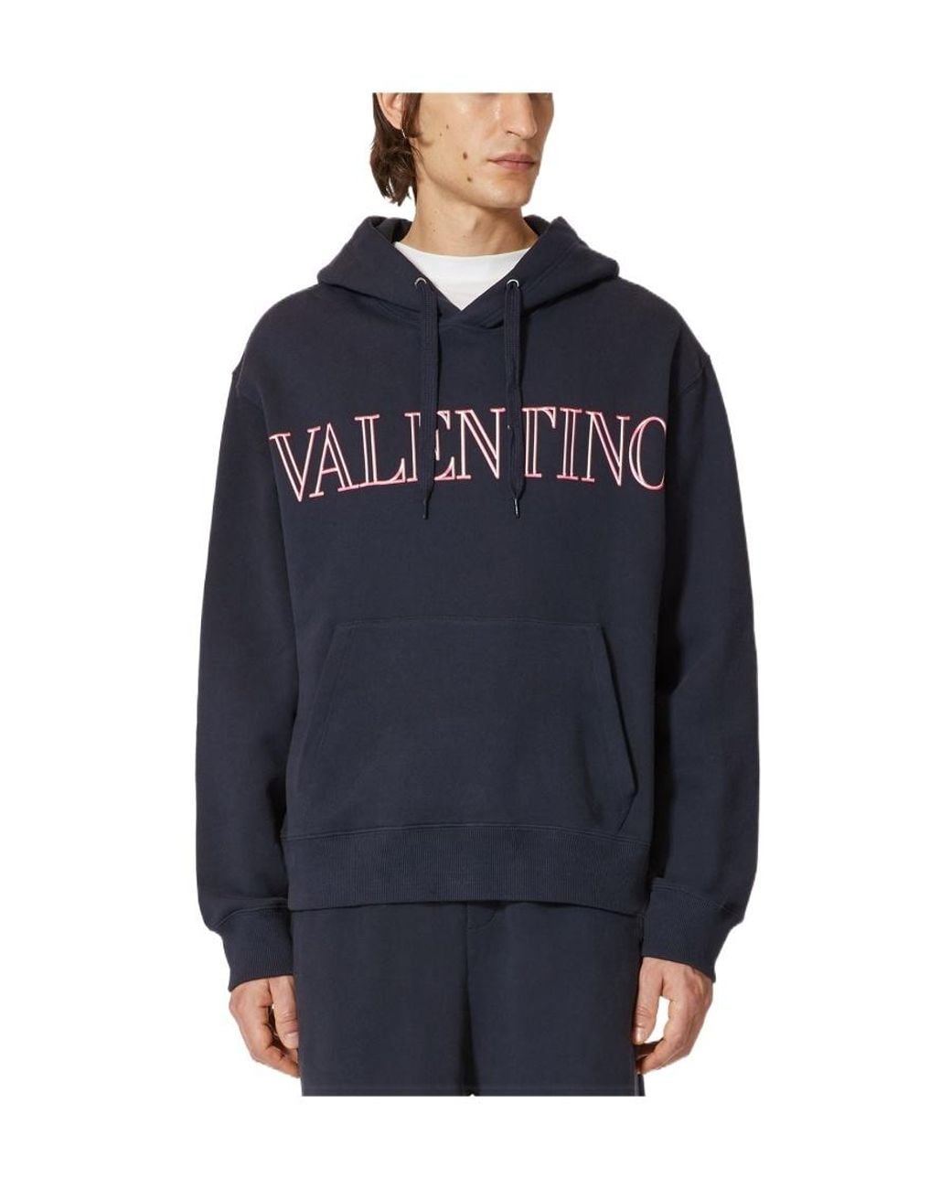 Valentino Blue Logo Printed Drawstring Hoodie for men