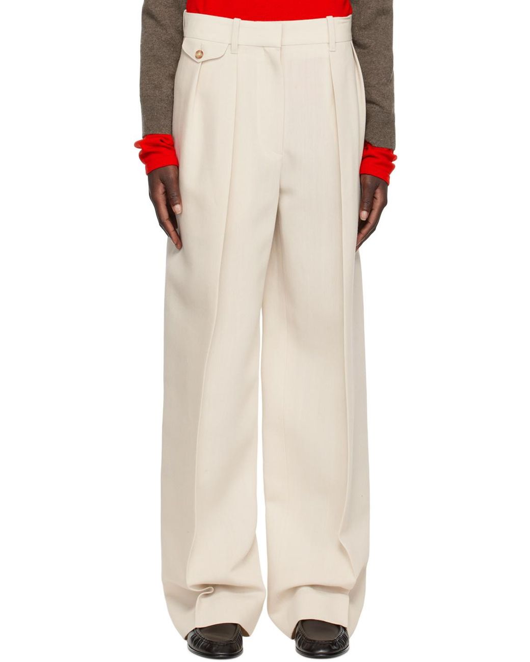 The Row White Pleated Casual Pants