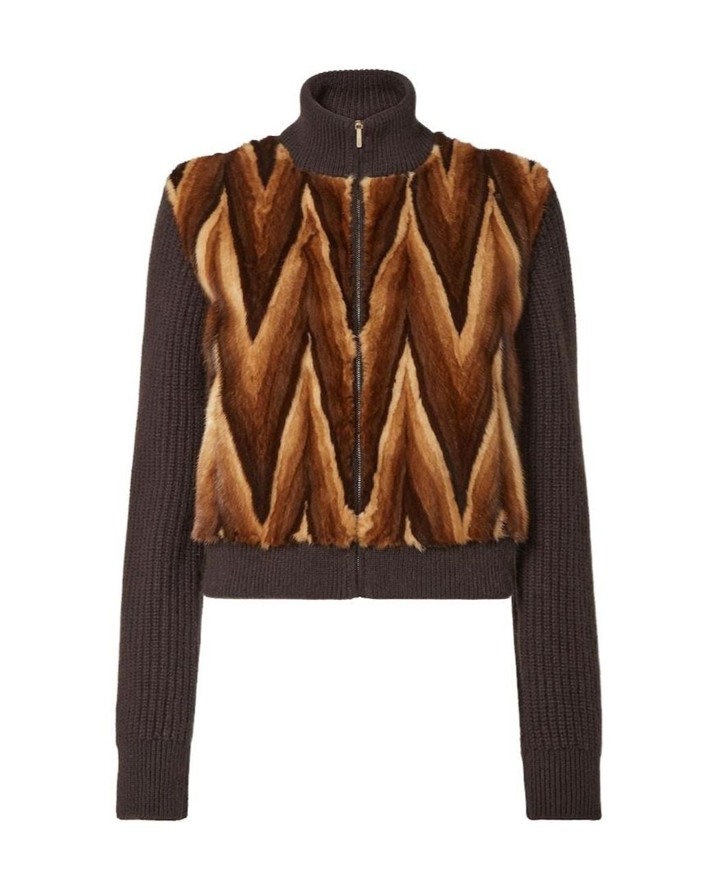 Fendi Brown Chevron Mink And Cashmere Bomber Jacket