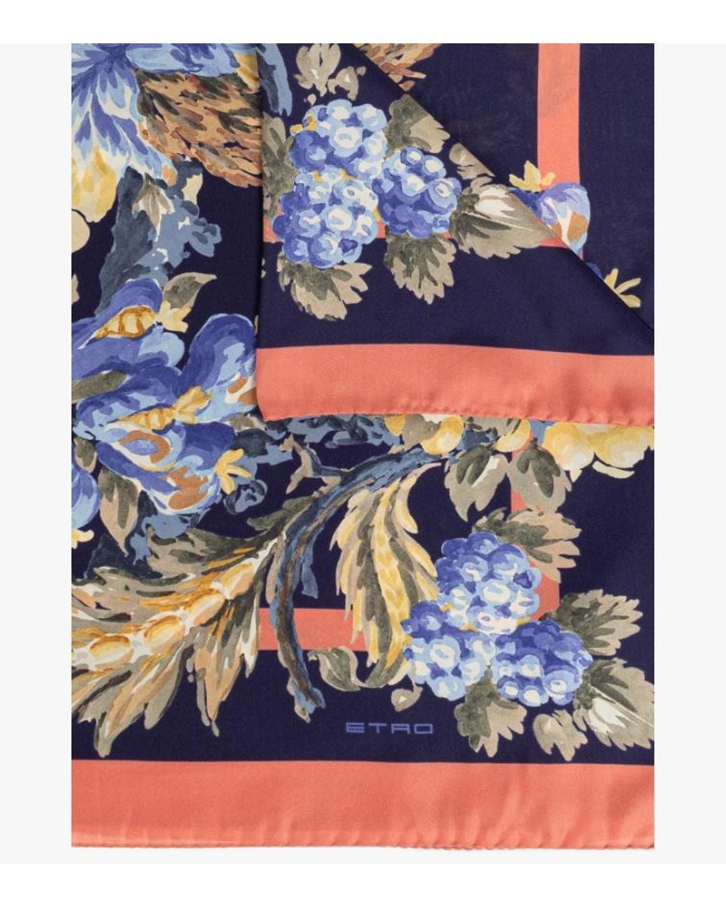 Etro Blue Floral Print Square Scarf