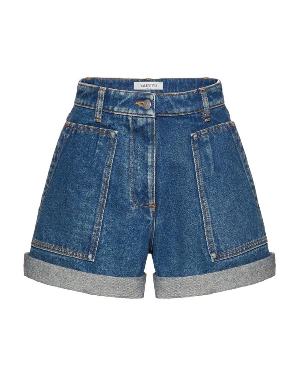 Valentino Blue Mid-Rise Denim Shorts