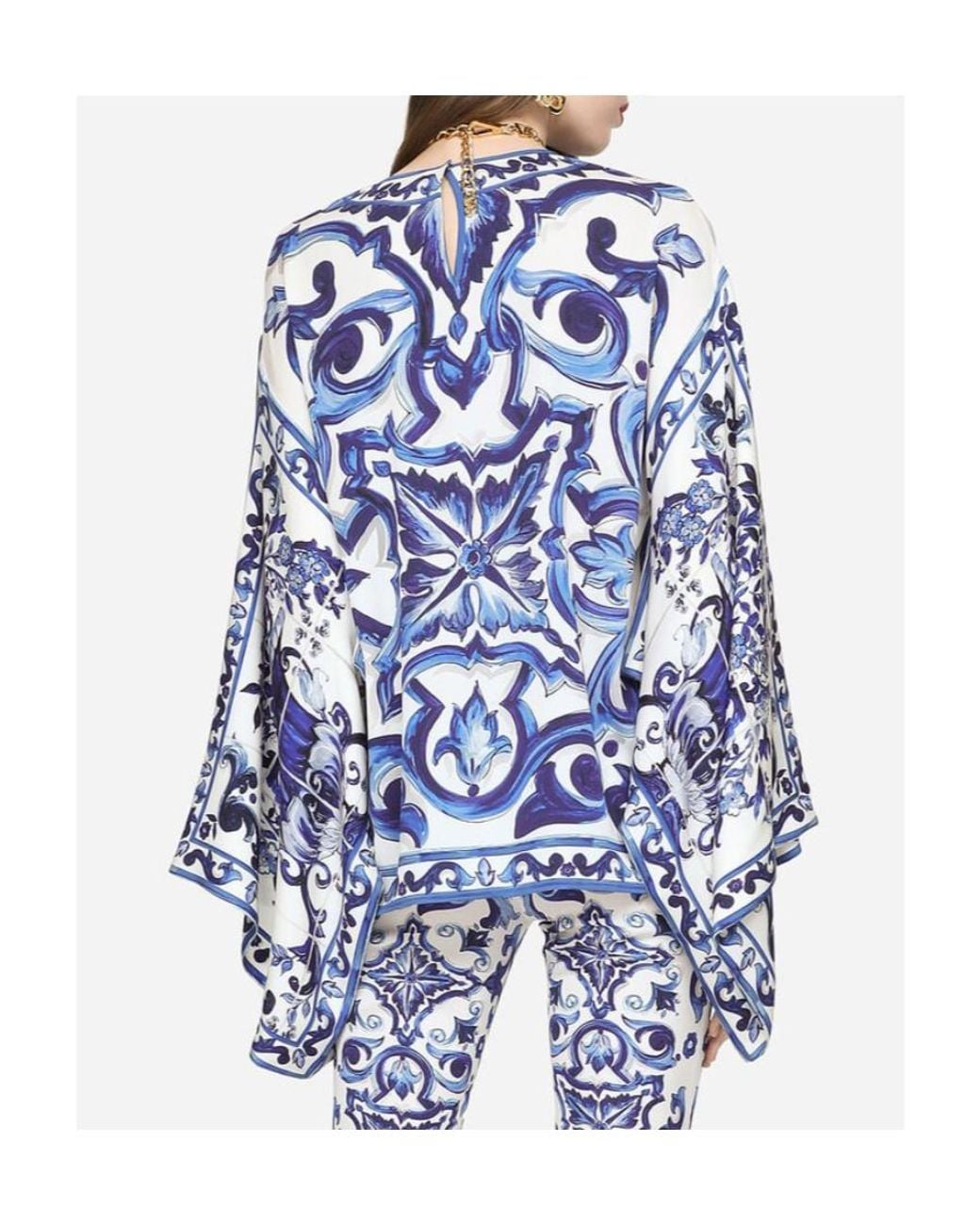 Dolce & Gabbana Blue Silk-blend Majolica Print Top