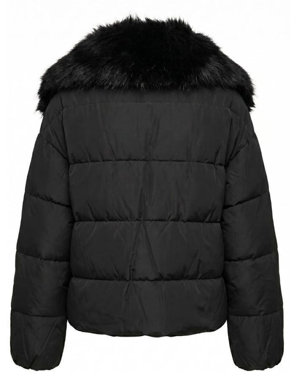 Twinset Black Faux Fur-Collar Zip-Up Puffer Jacket