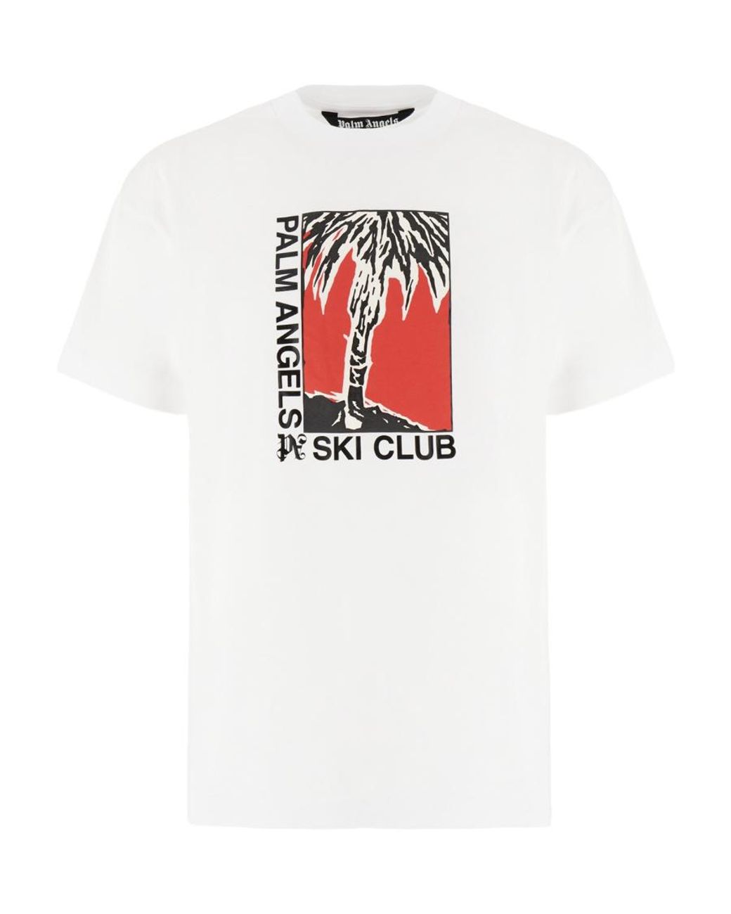 Palm Angels White Ski Club Graphic Printed T-Shirt for men