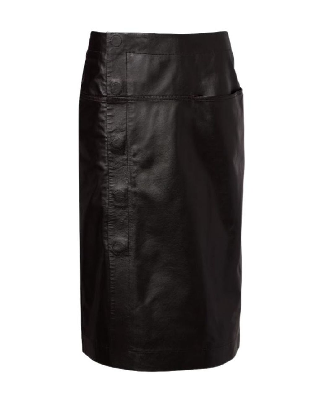 Lemaire Black Leather Midi Skirt