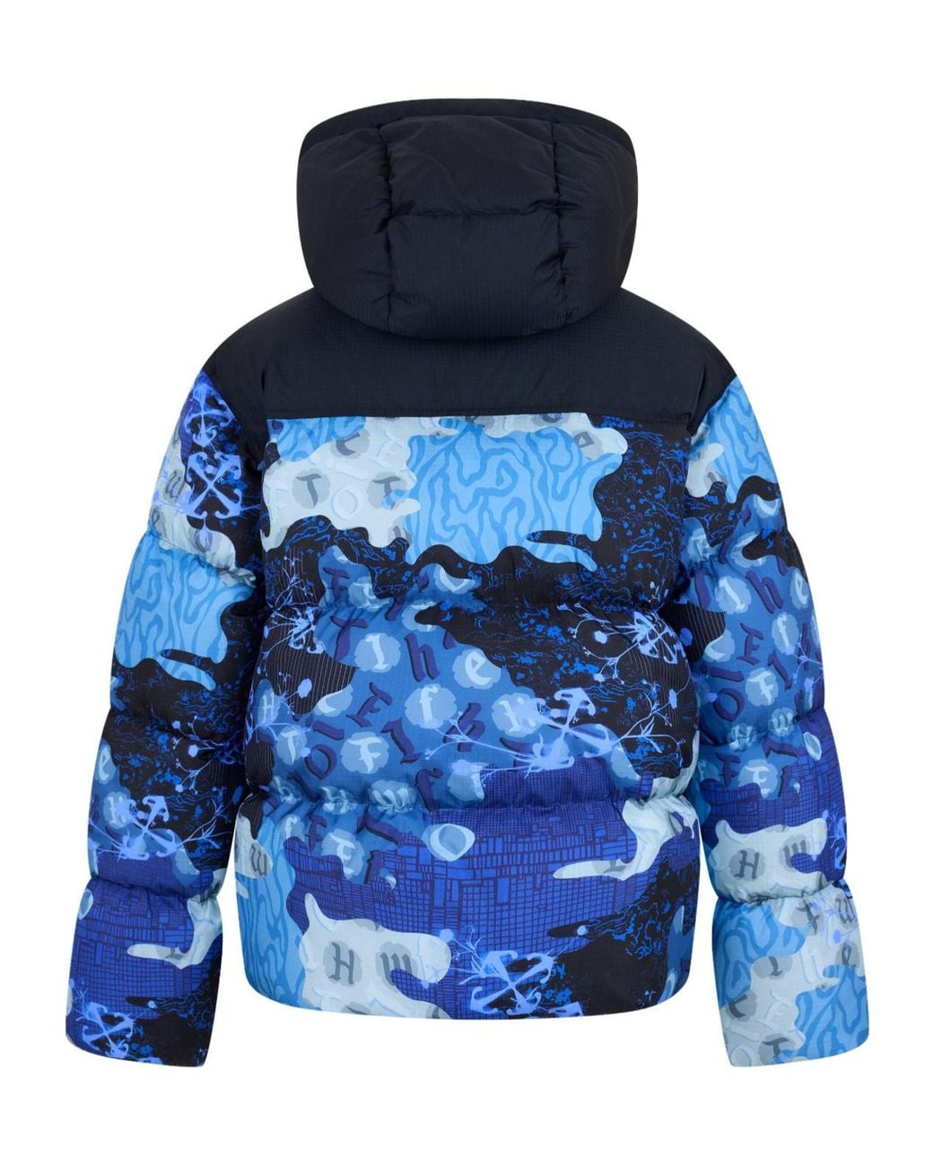 Off-White c/o Virgil Abloh Blue Tone Graffiti Print Cropped Hooded Down Jacket for men