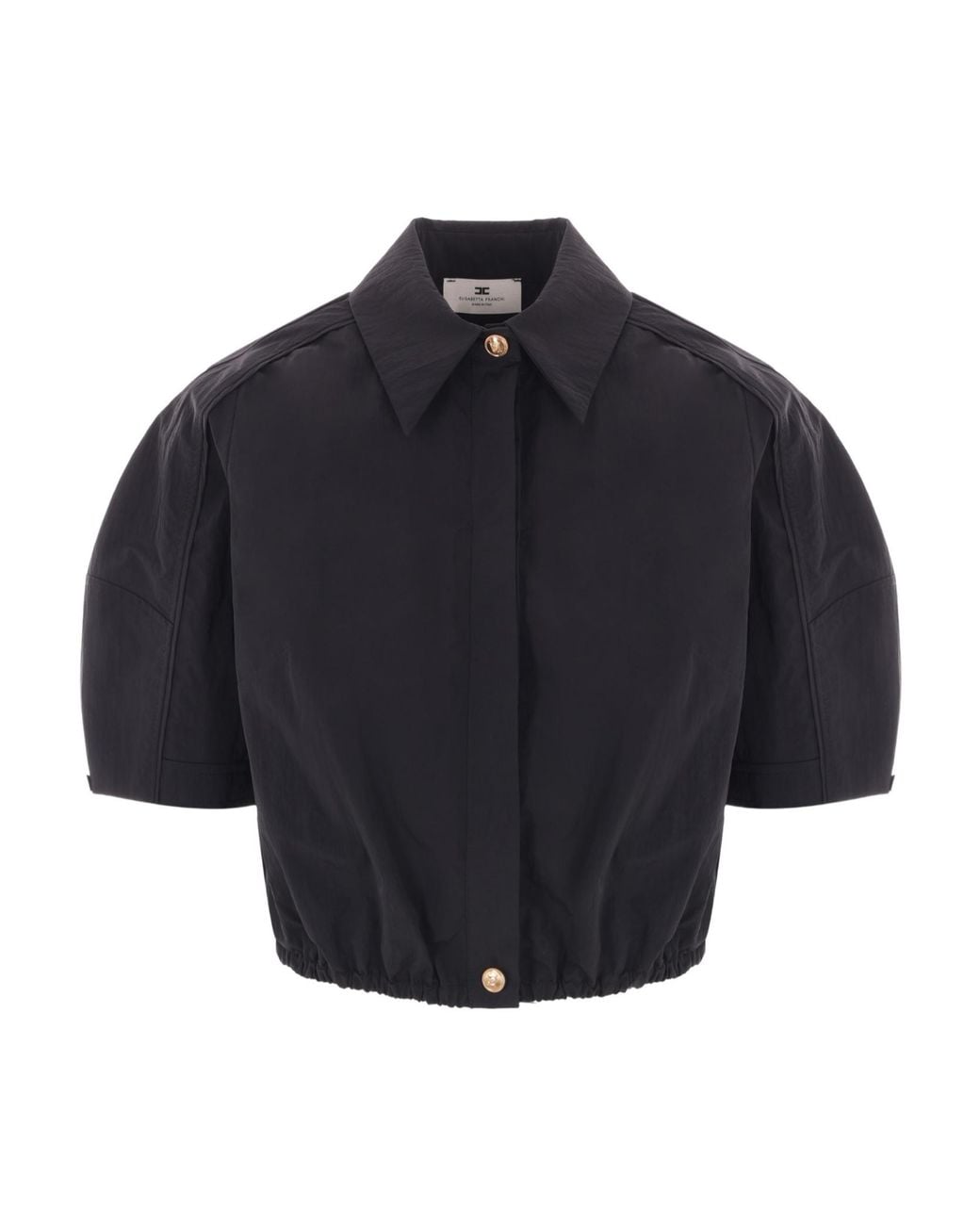 Elisabetta Franchi Blue Structured-Collared Cropped Shirt With Gathered Hem