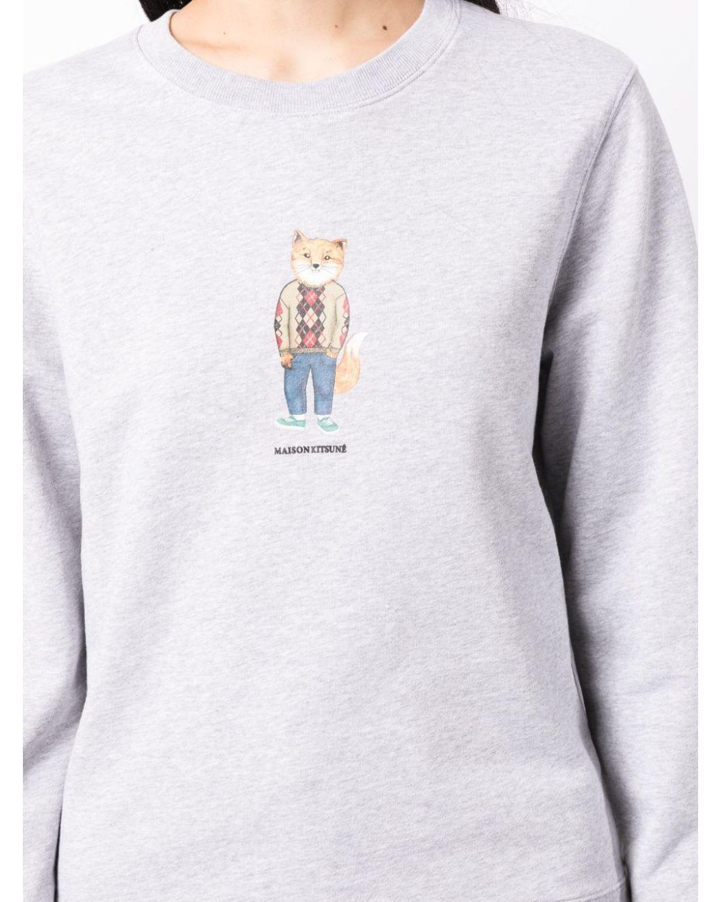 Maison Kitsuné White Maison Kitsuné Fox Printed Crewneck Sweatshirt
