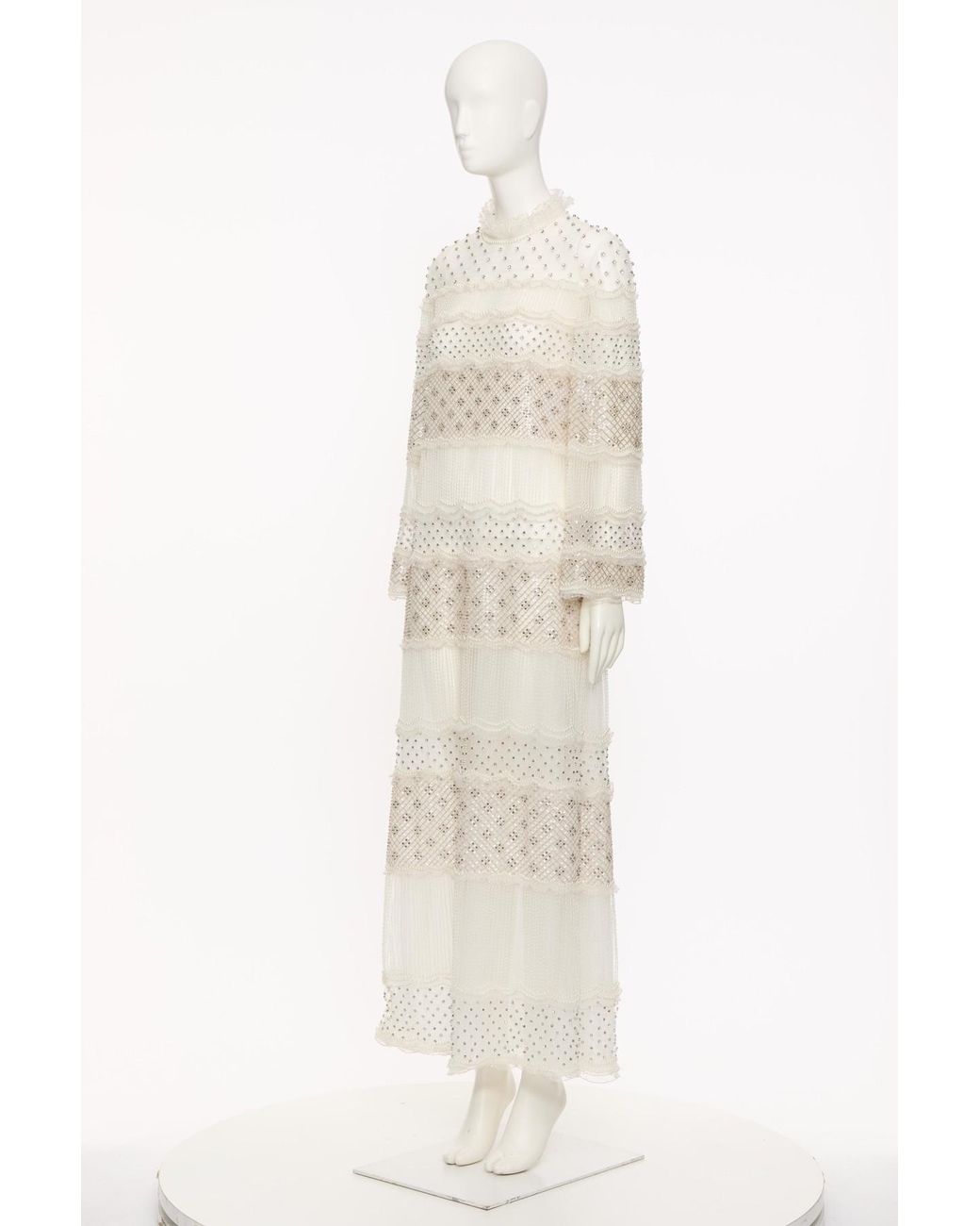 Valentino White Ruffled Embellished Dress