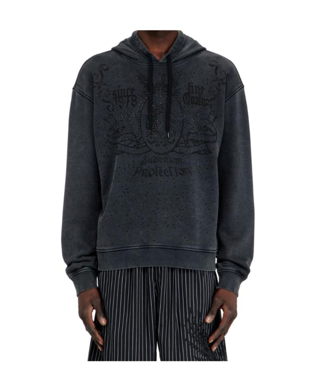 DIESEL Blue Embellished Printed Hoodie for men