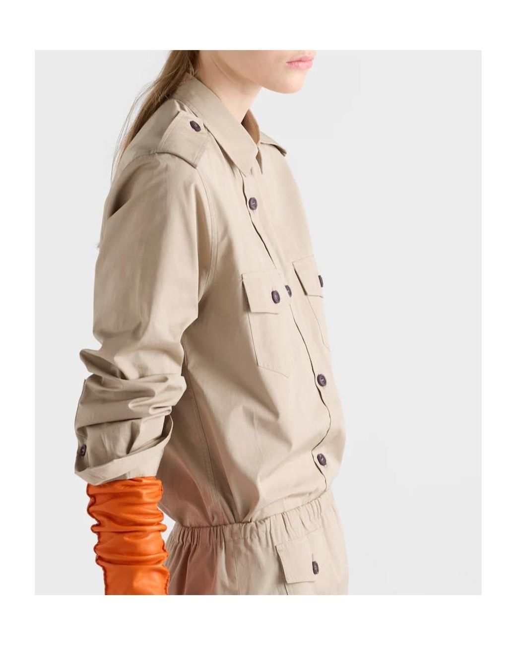 Prada Natural Long-Sleeved Poplin Shirt