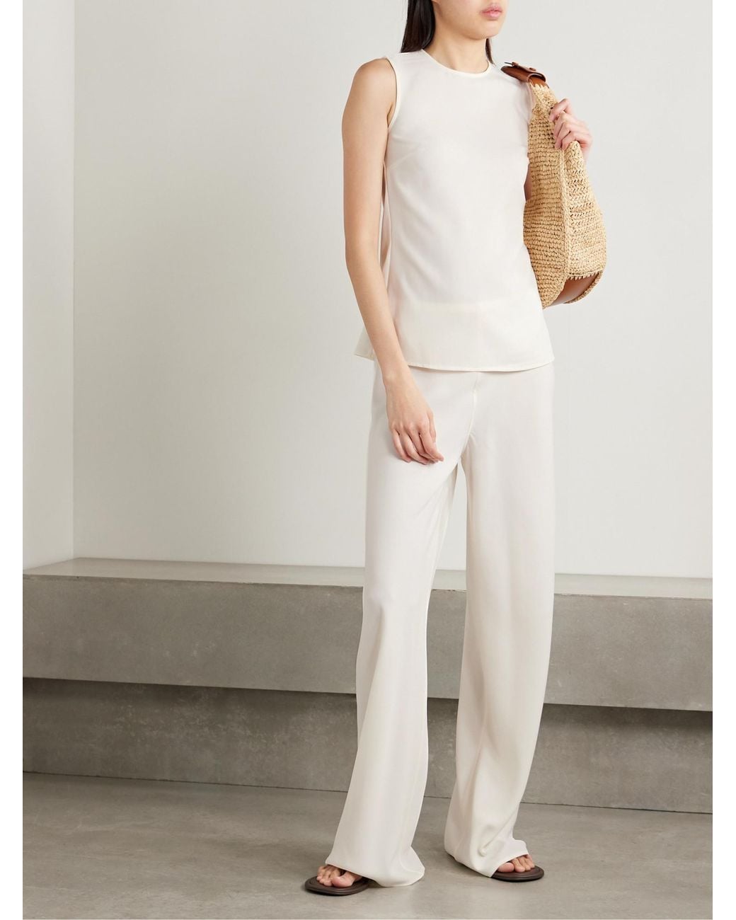 Staud White Crepe Wide-Leg Pants