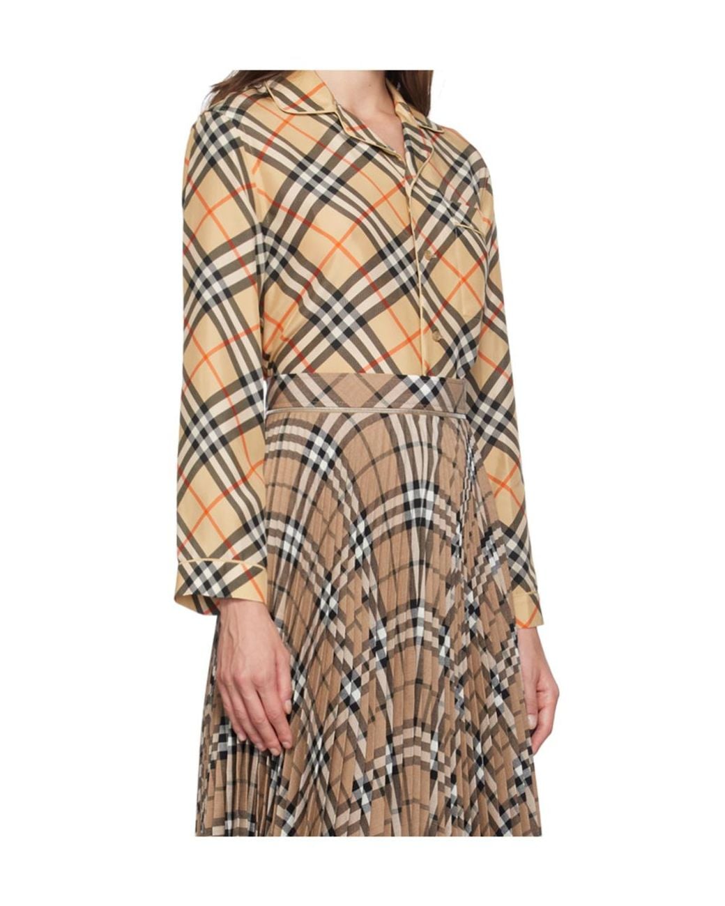 Burberry Brown Vintage Check-Print Silk Pajama Top