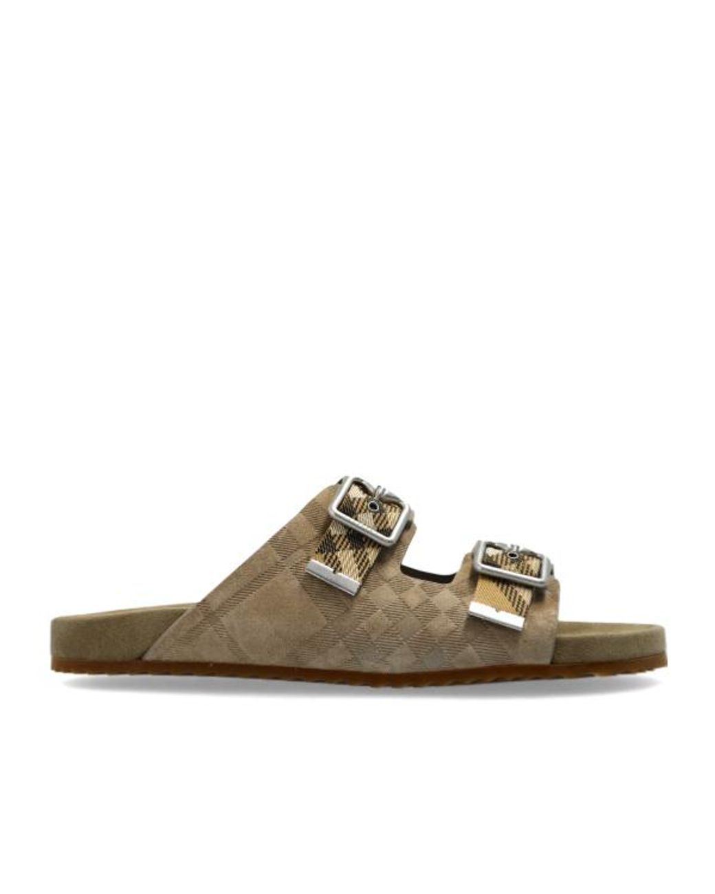 Burberry Brown Check-Strap Urchin Slides for men