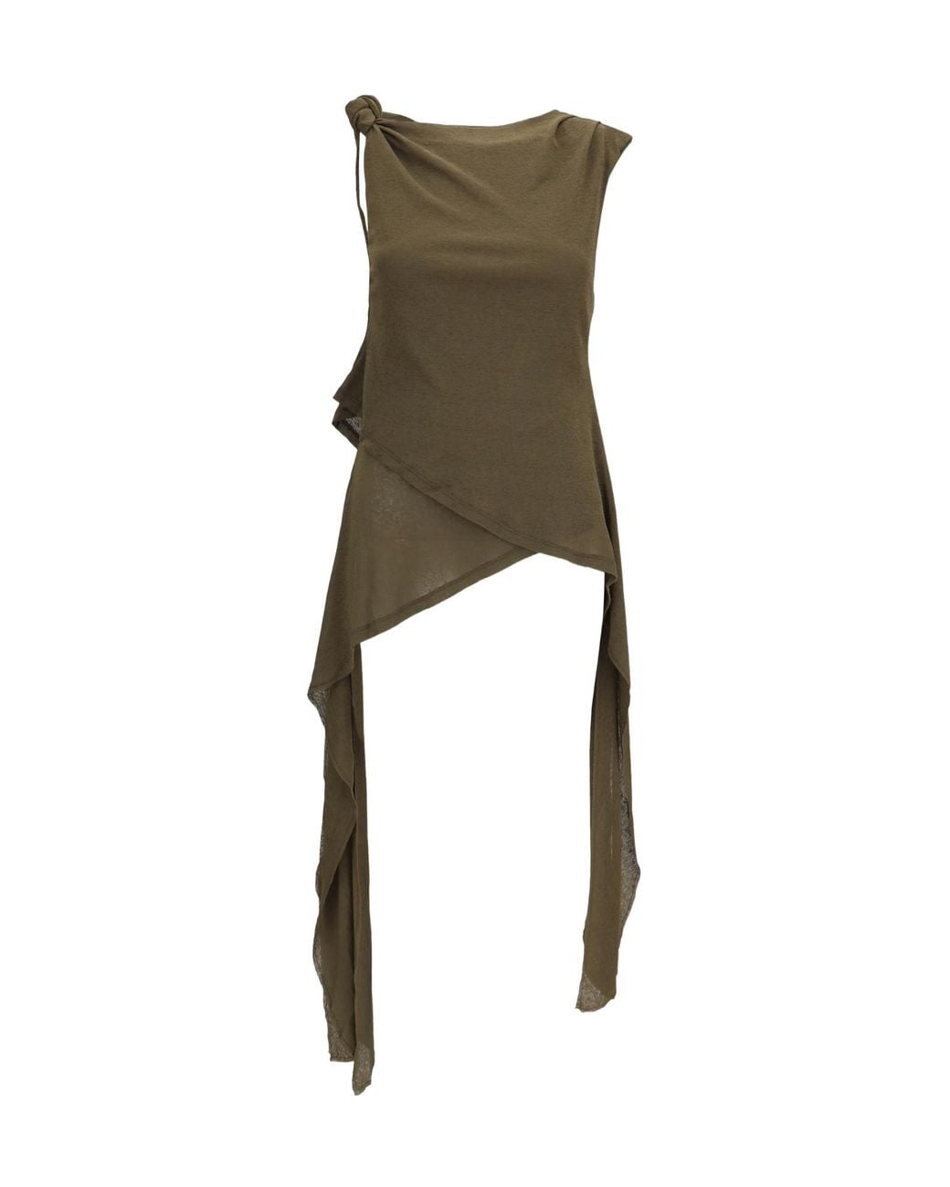 Ganni Green Mesh Tie-Knot Asymmetric Tank Top
