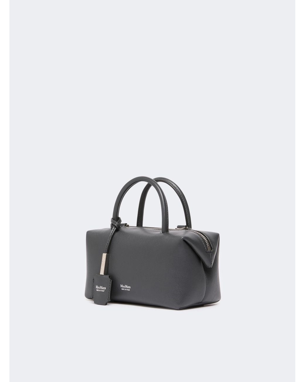 Max Mara Gray Holdalls Logo-Print Leather Mini Bag