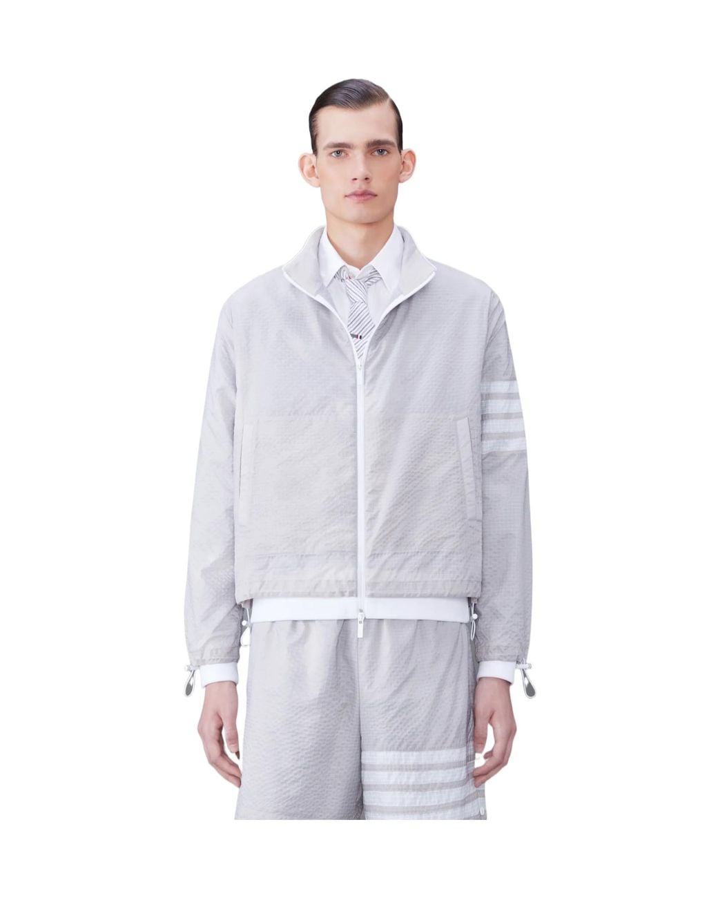 Thom Browne Gray 4-Bar Zipped Ripstop Jacket for men