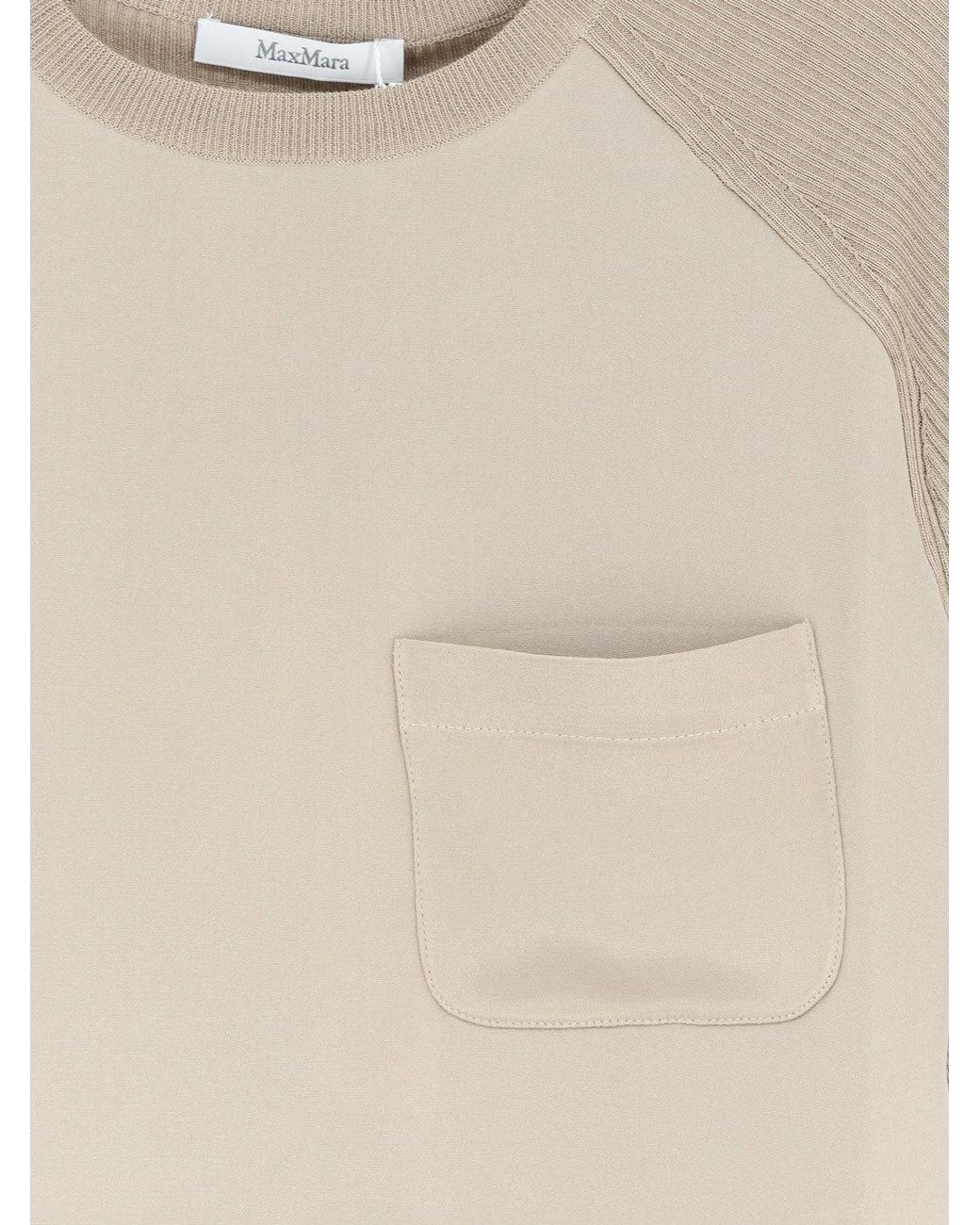 Max Mara Natural Ribbed Panel Chest Pocket T-Shirt