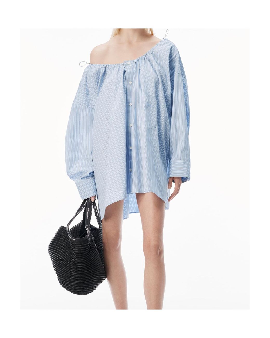 Alexander Wang Blue Bungee Scoop Neck Mini Shirt Dress