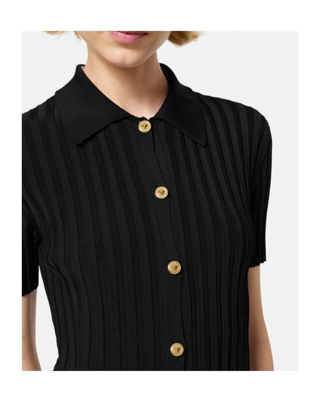 Versace Black Short-Sleeved Knitted Midi Shirt Dress