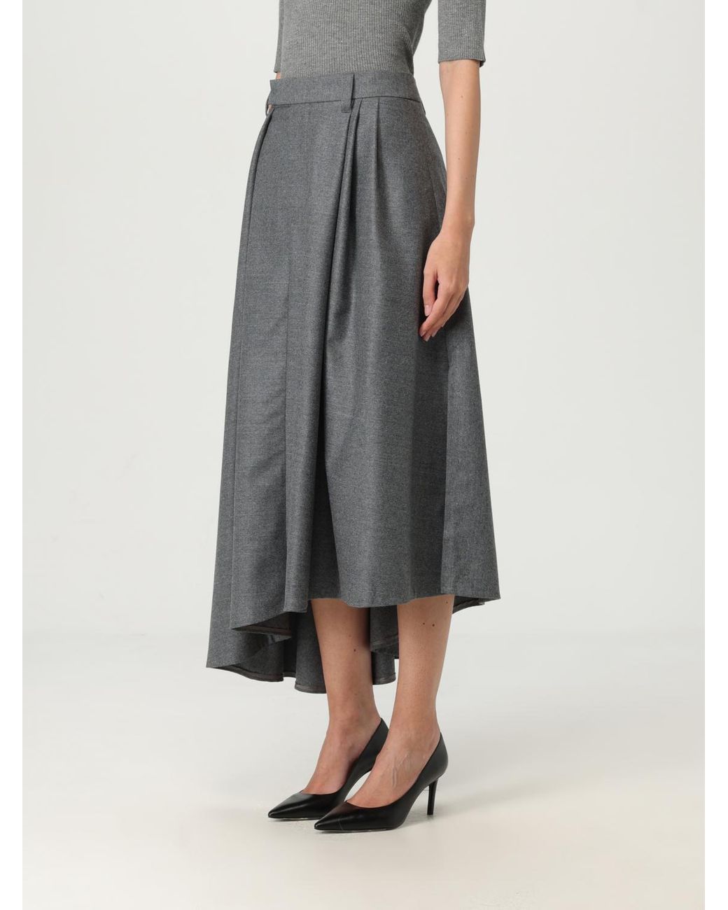 Brunello Cucinelli Gray Asymmetrical Hem Midi Skirt