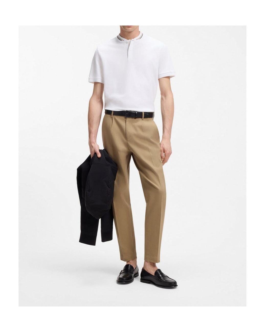 Boss White Tipped Collar Buttoned Polo Shirt for men