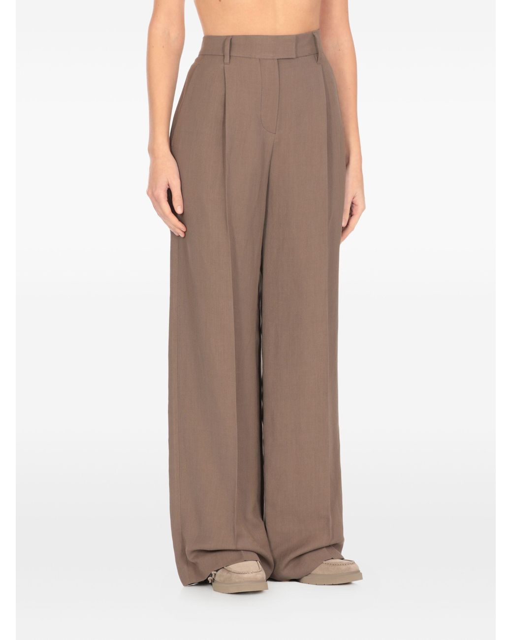Brunello Cucinelli Brown Pleated Wide-Leg Trousers
