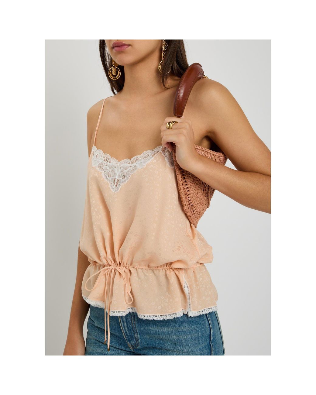 Chloé Natural Silk Floral Square Neck Cami Vest