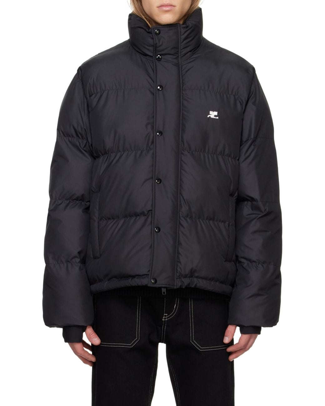 Courreges Gray Courrèges Logo Embroidered Puffer Jacket for men