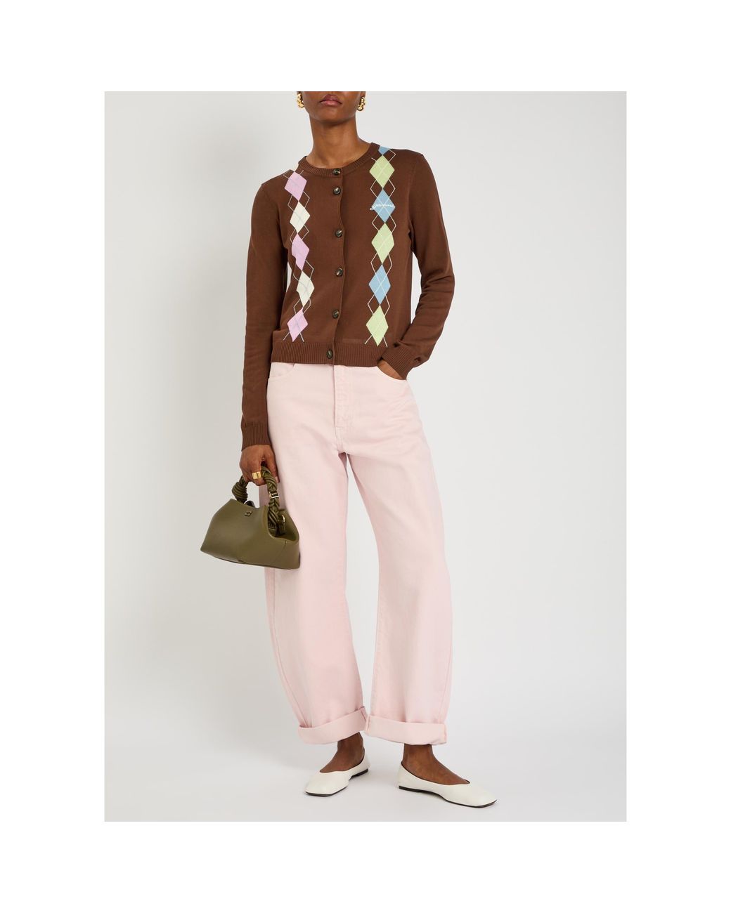 Ganni Brown Cotton Slim-Fit Cardigan