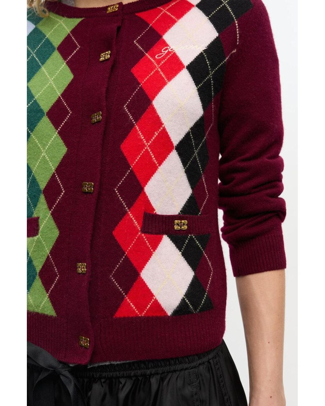 Ganni Red Check Cardigan