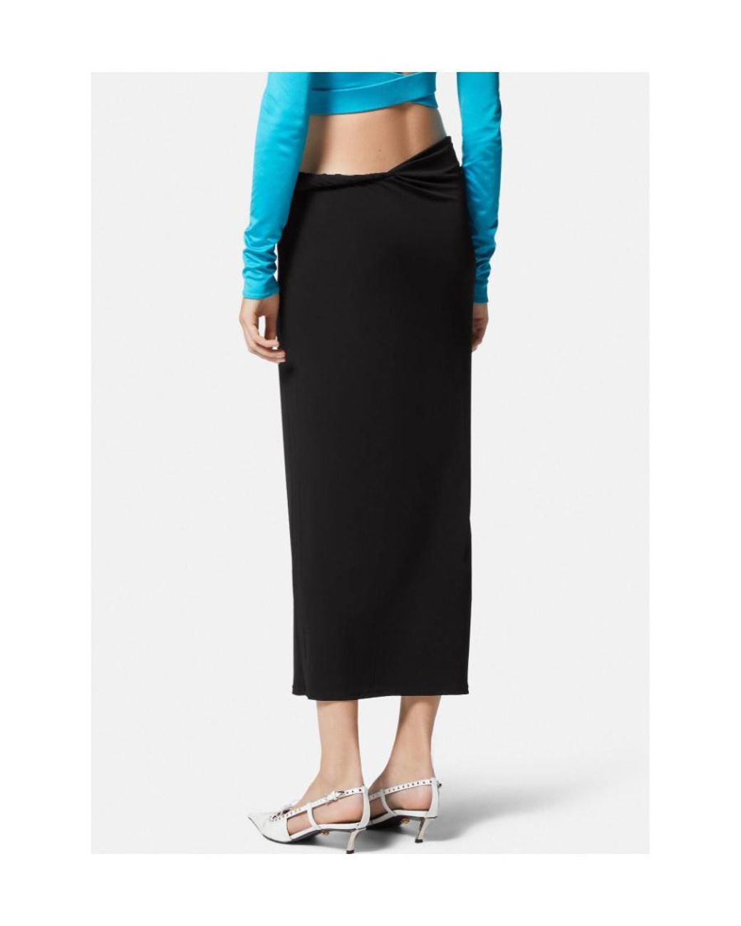 Versace Black Gathered-Detail Midi Skirt