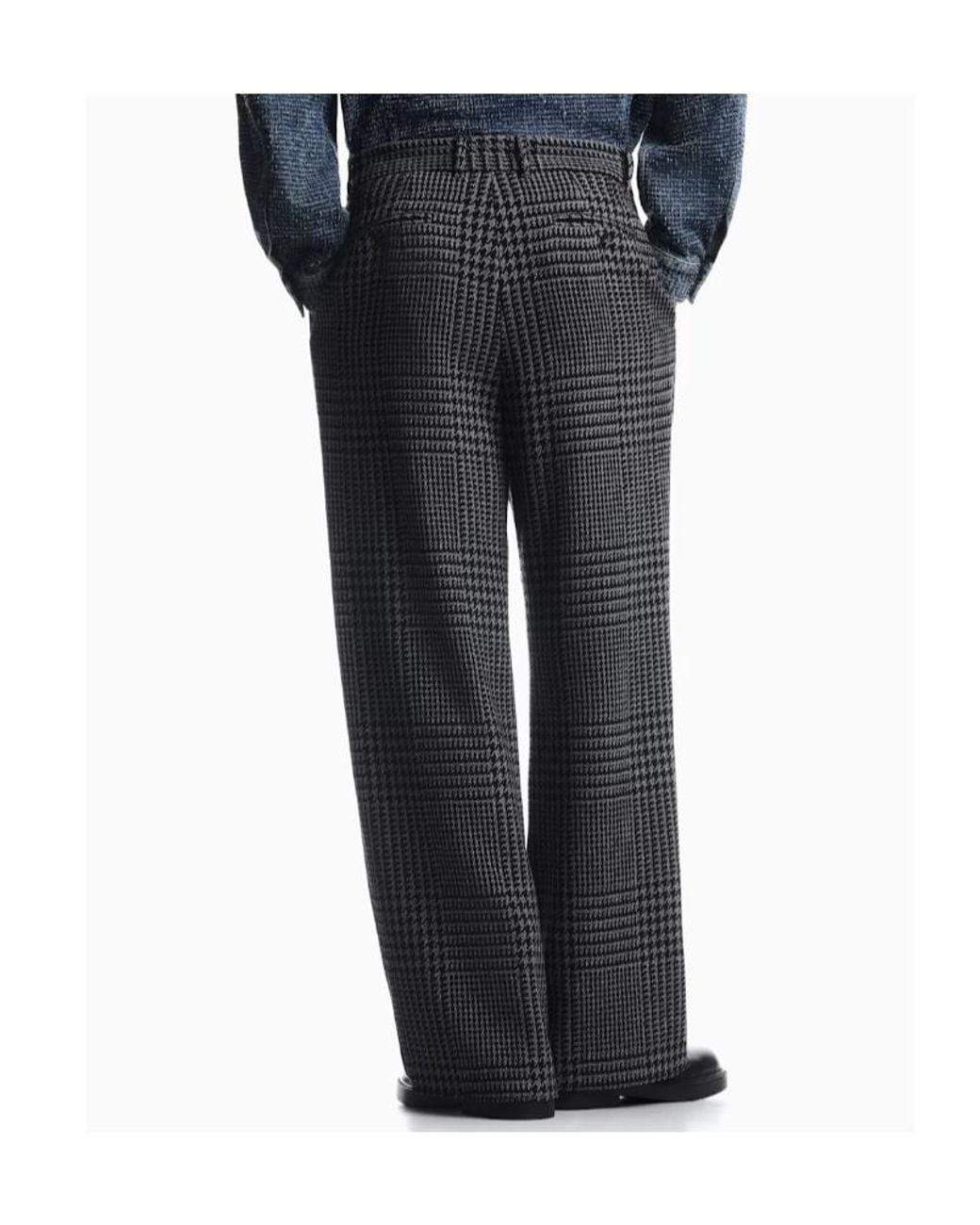Emporio Armani Gray High-Waisted Pleated Trousers With A Houndstooth Pattern for men
