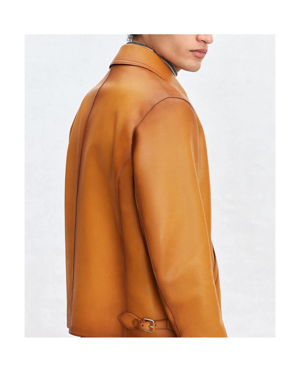 Berluti Orange Distressed Leather Jacket for men
