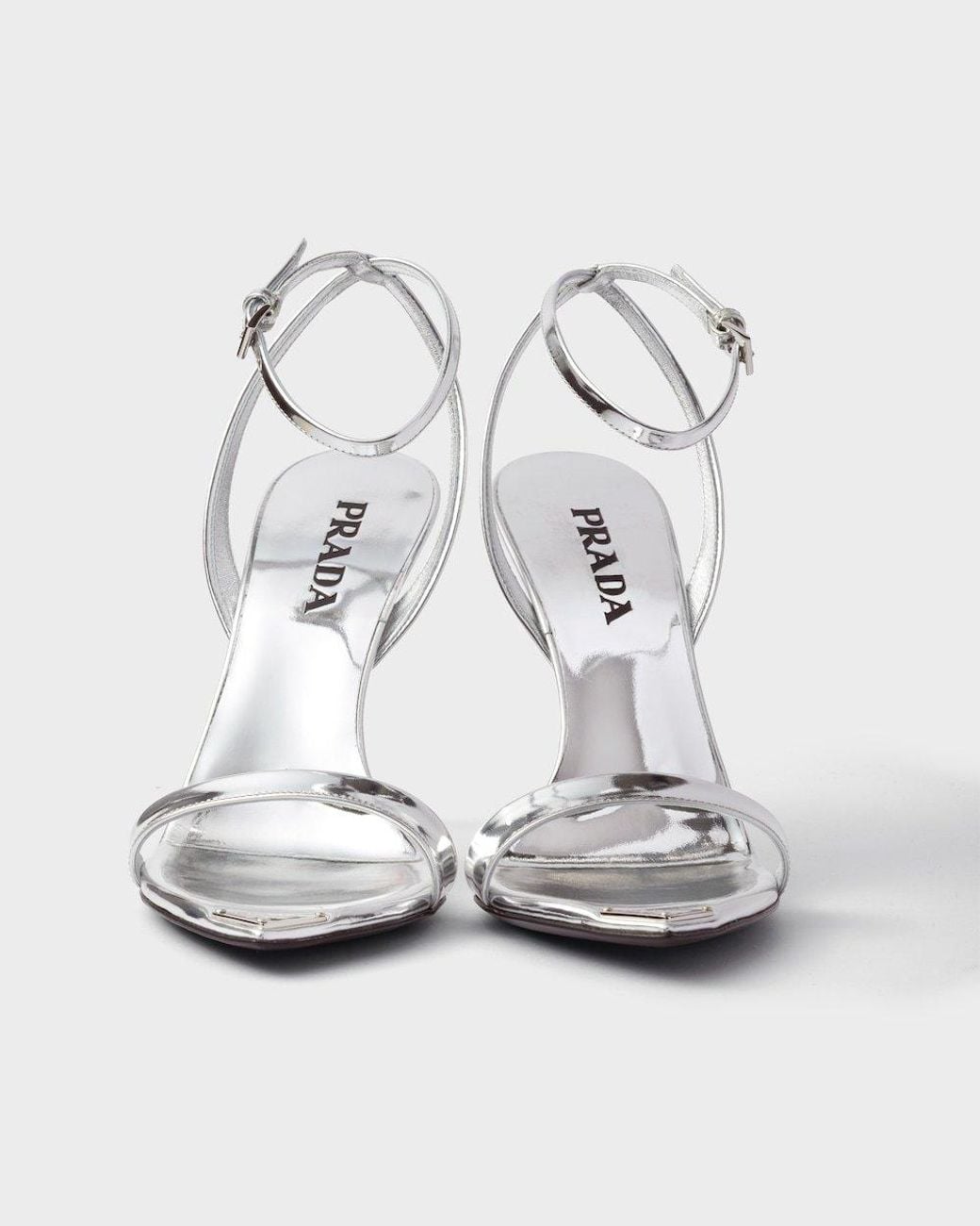 Prada White Triangle-Logo High-Heeled Sandals