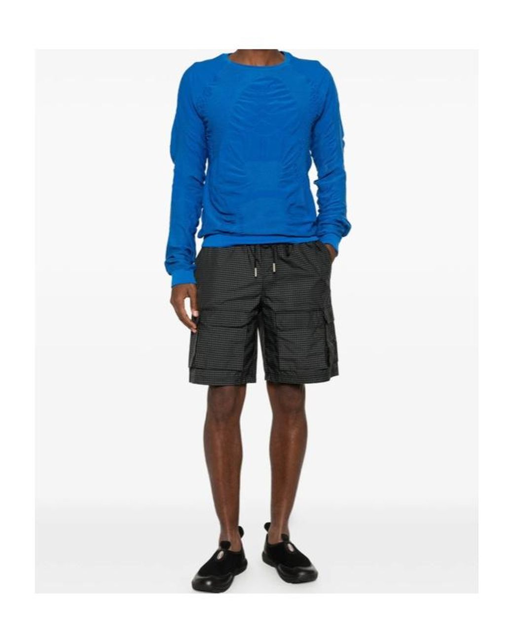 Roa Blue Wama 3D Textured-Knit Long-Sleeve T-Shirt for men