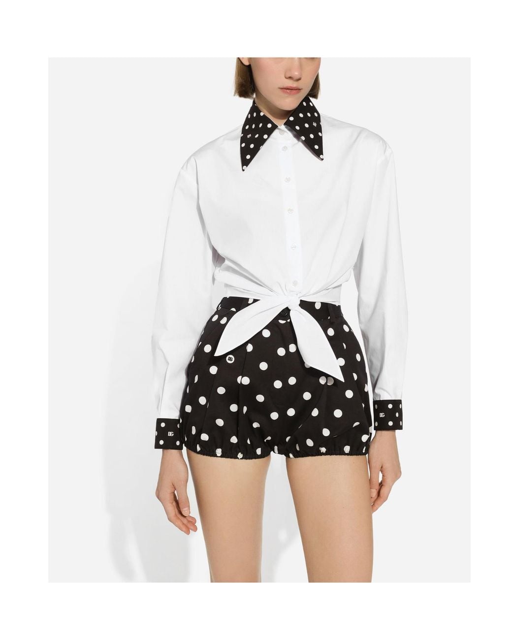 Dolce & Gabbana White Knot Detailed Cropped Poplin Shirt